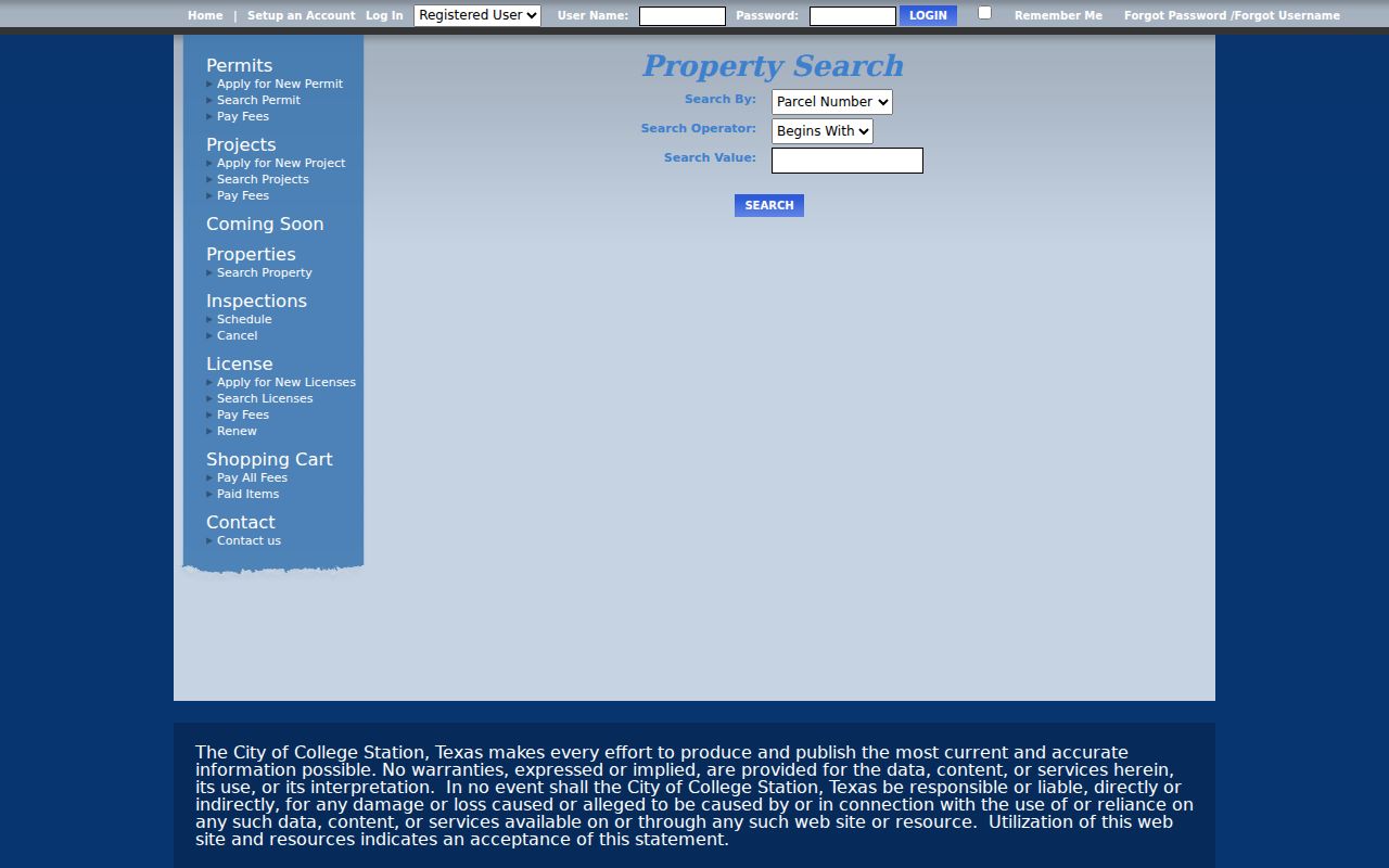 College Station street directory parcel viewer record tabs