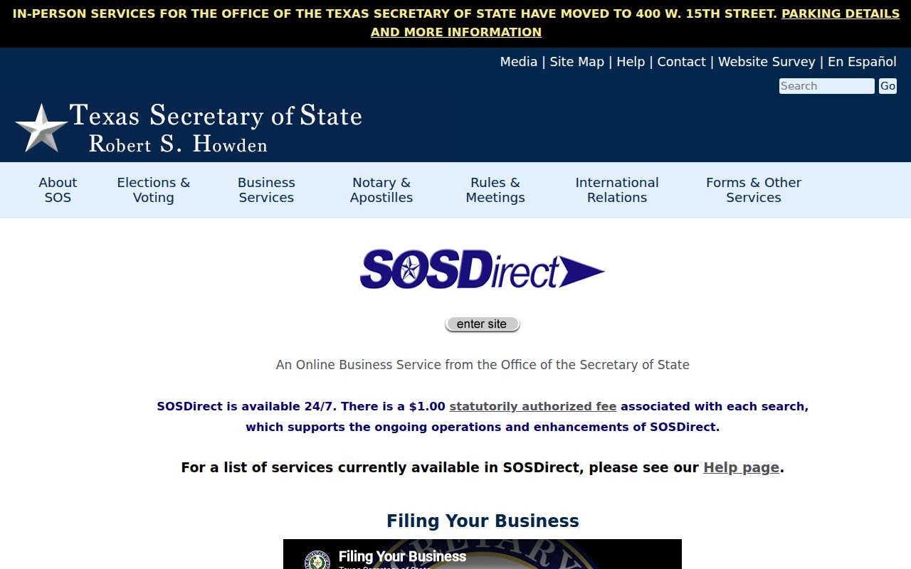 College Station residents directory Texas SOSDirect business search entry